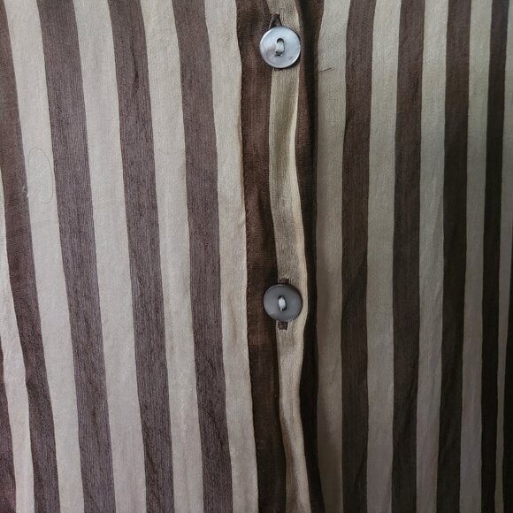Chico’s sz 2 (L/12) Stripe Tunic Button down tan chocolate silk/cotton blend - Picture 7 of 9